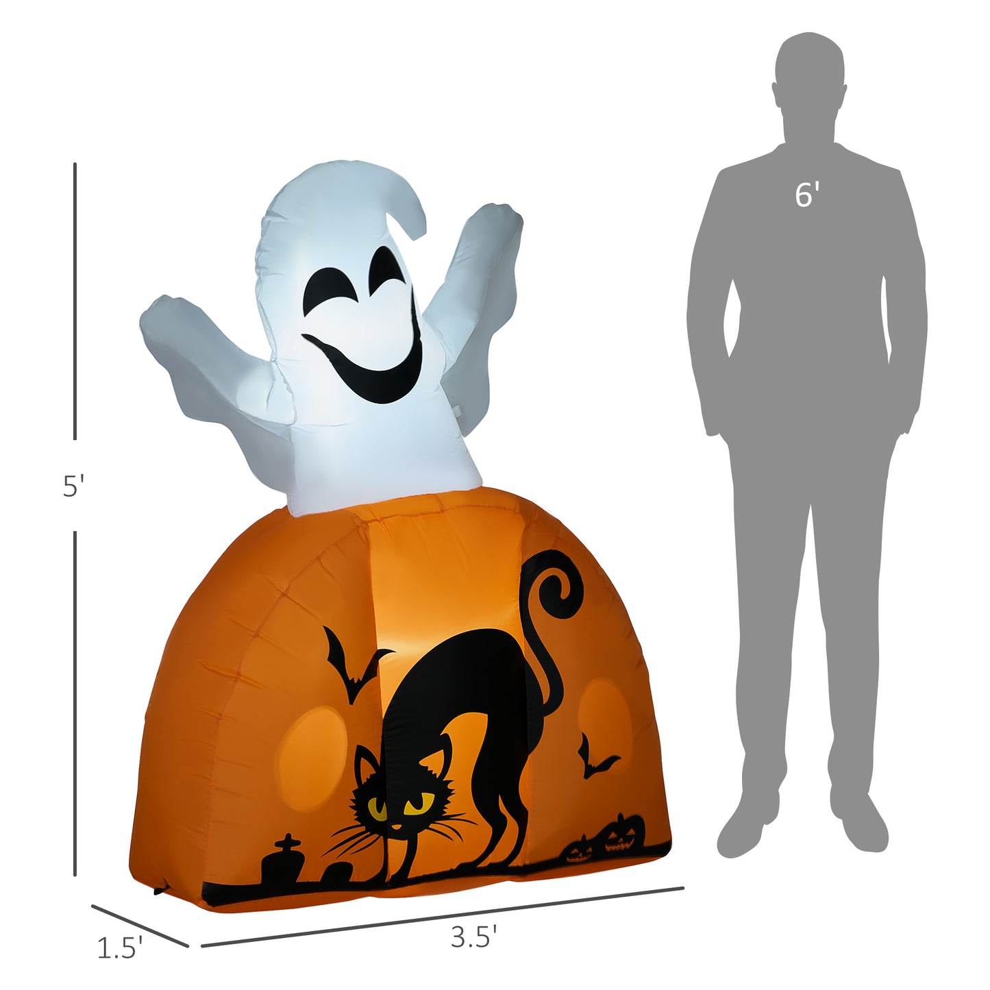 HOMCOM Halloween Ghost & Pumpkin Yard Inflatable, 5ft LED