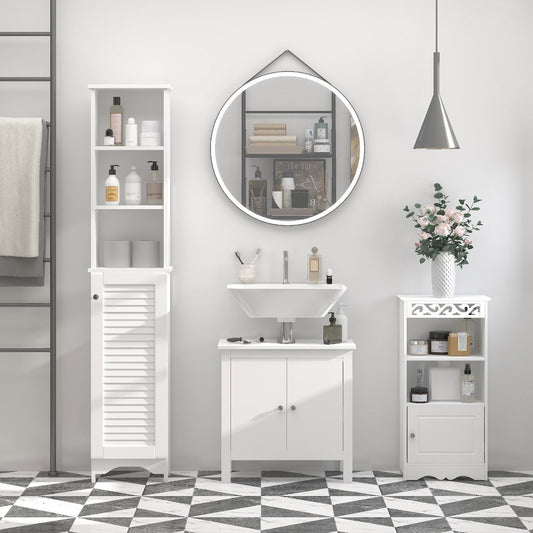 HOMCOM Modern White Bathroom Linen Tower, Adjustable Shelves