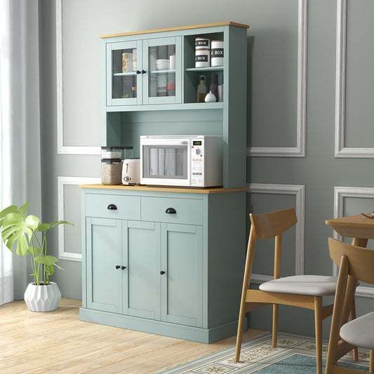 HOMCOM Light Blue Kitchen Hutch Pantry with Microwave Shelf