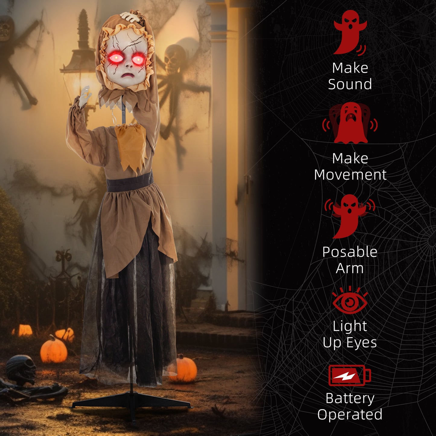 HOMCOM Outdoor Halloween Animatronic Doll, Sound & Motion
