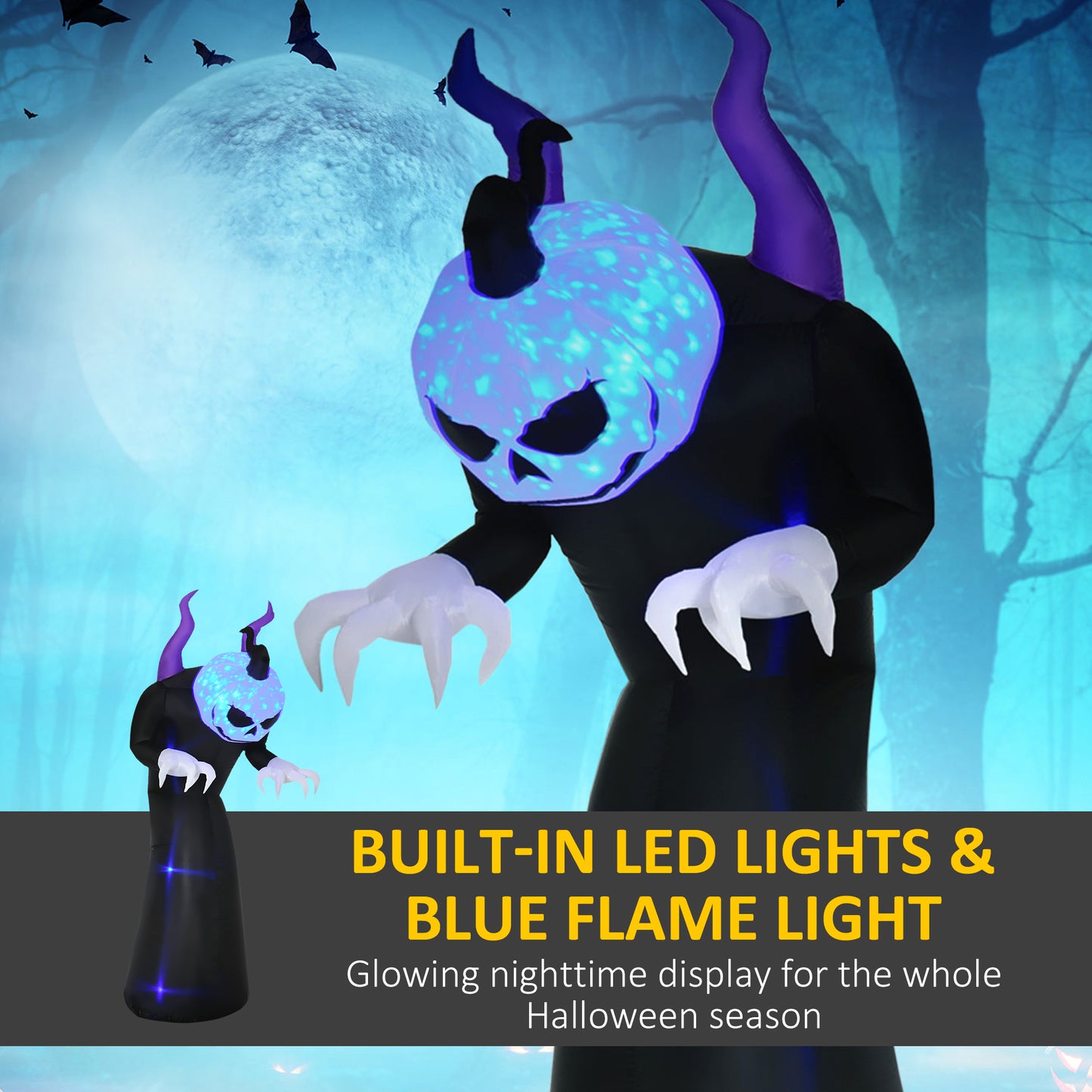 HOMCOM 7ft Halloween Pumpkin Reaper LED-Lit Yard Inflatable