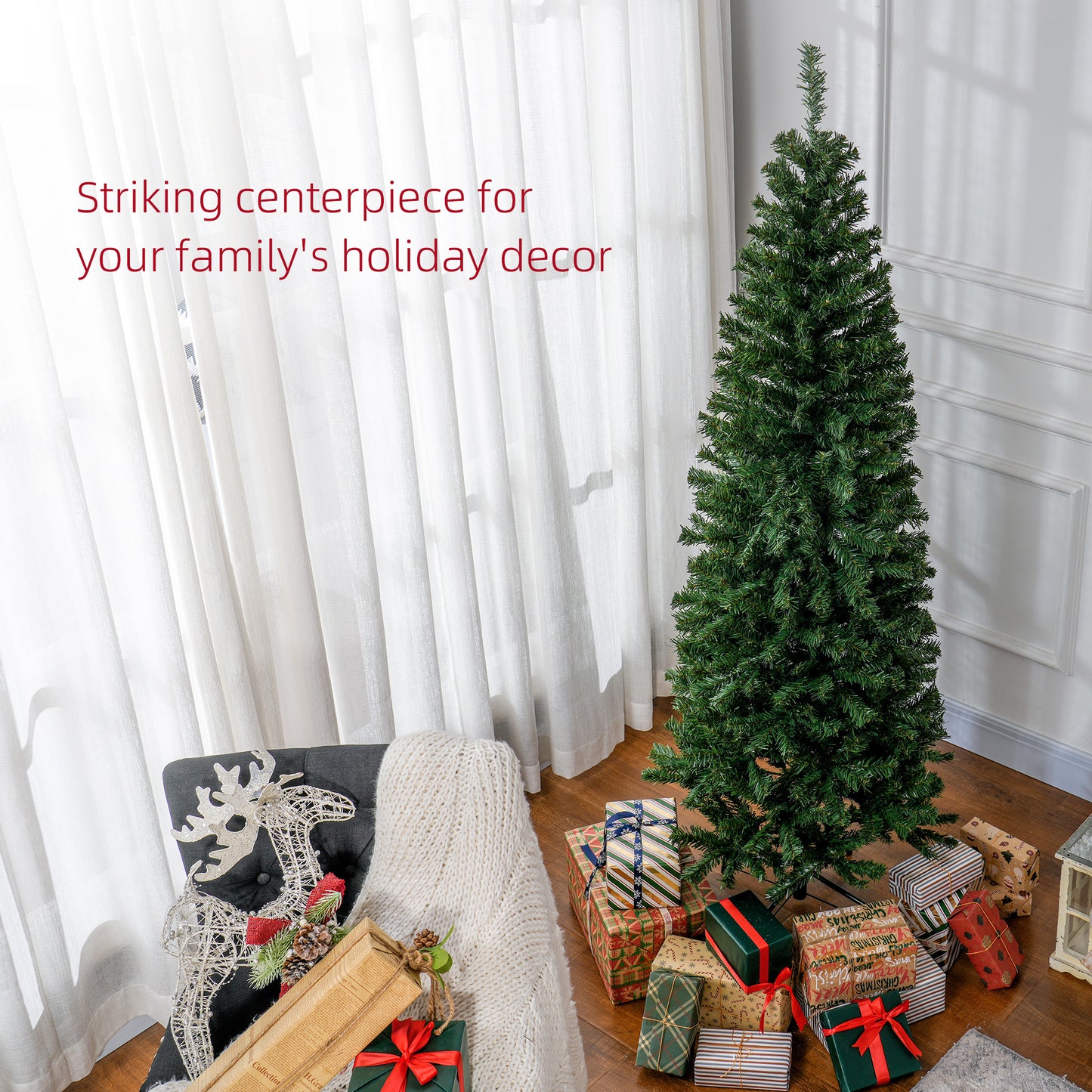 HOMCOM Pencil Artificial Christmas Tree, Indoor, 618 Tips