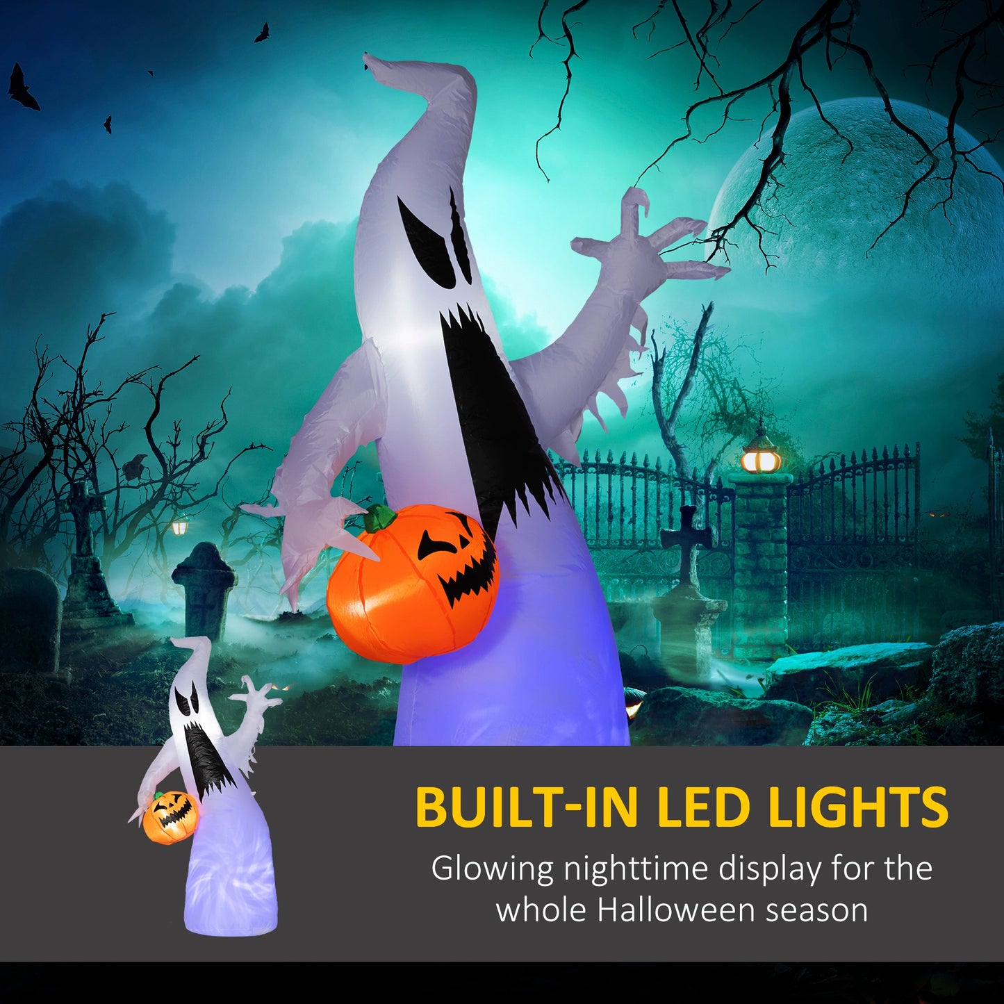 HOMCOM Halloween Yard Inflatable Ghost with Pumpkin, LED