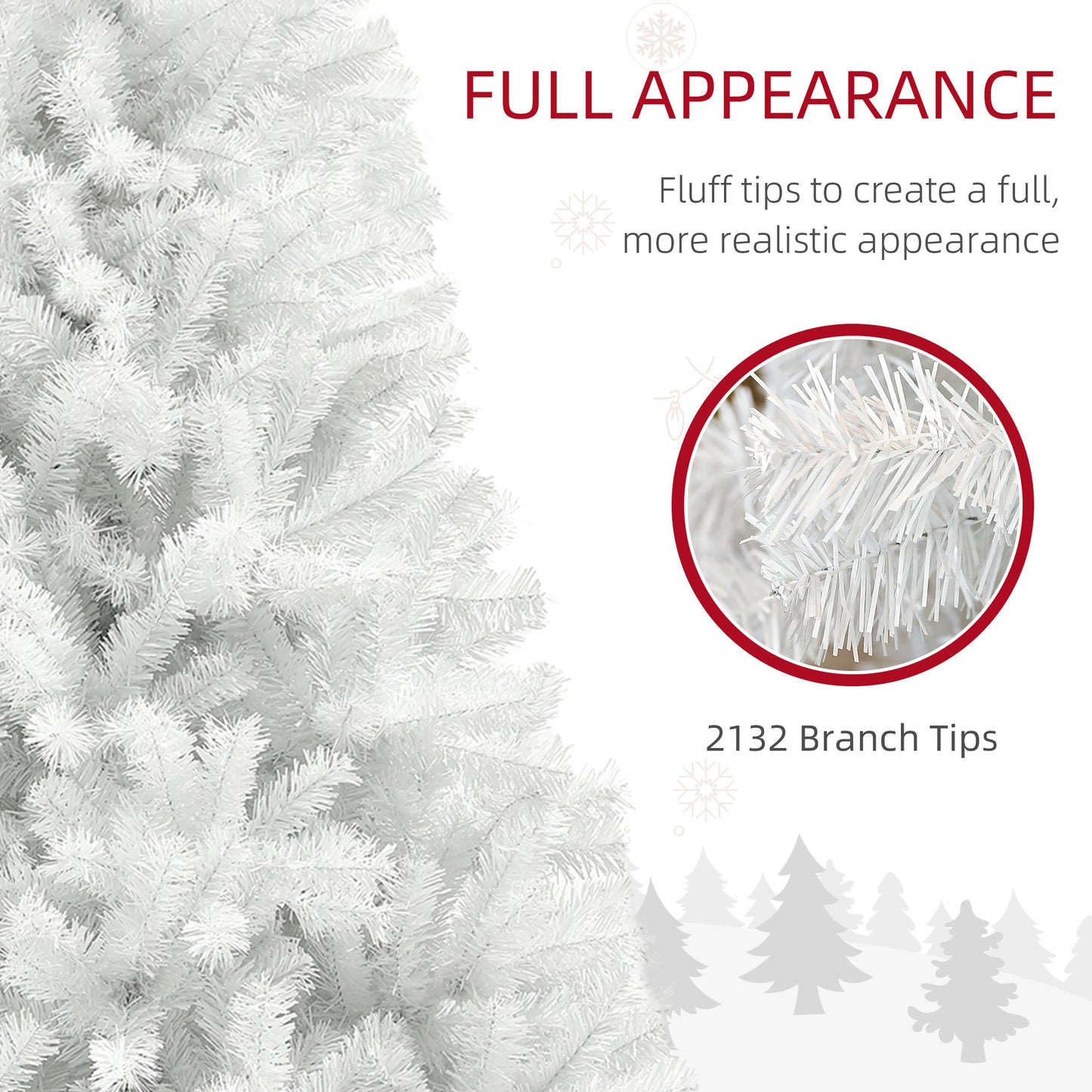 HOMCOM White 9ft Faux Christmas Tree for Holidays, Auto-Open