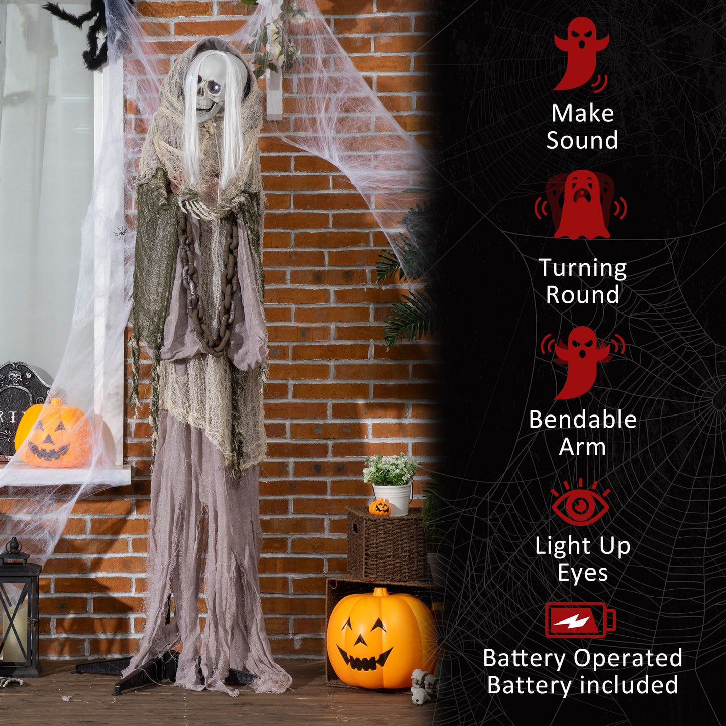 Outsunny 74in Skeleton Witch, Halloween Yard, Sound & Motion