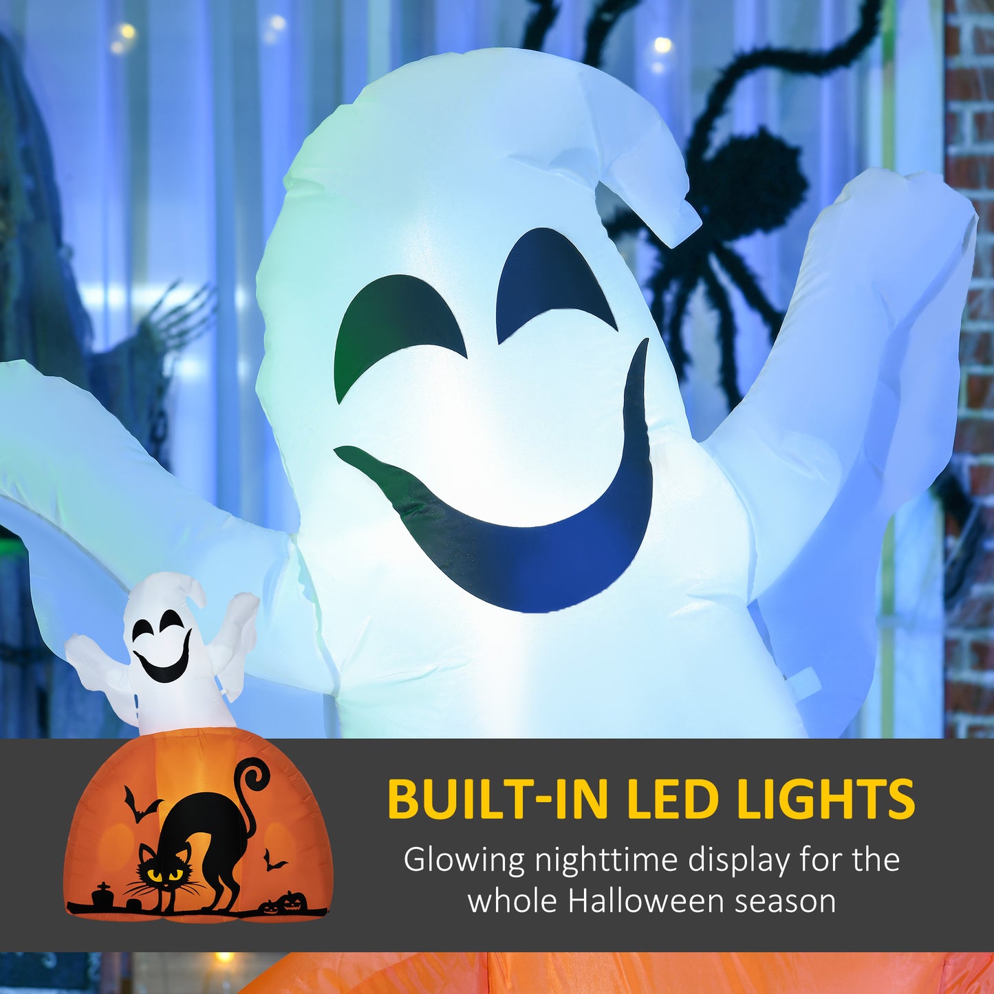 HOMCOM Halloween Ghost & Pumpkin Yard Inflatable, 5ft LED