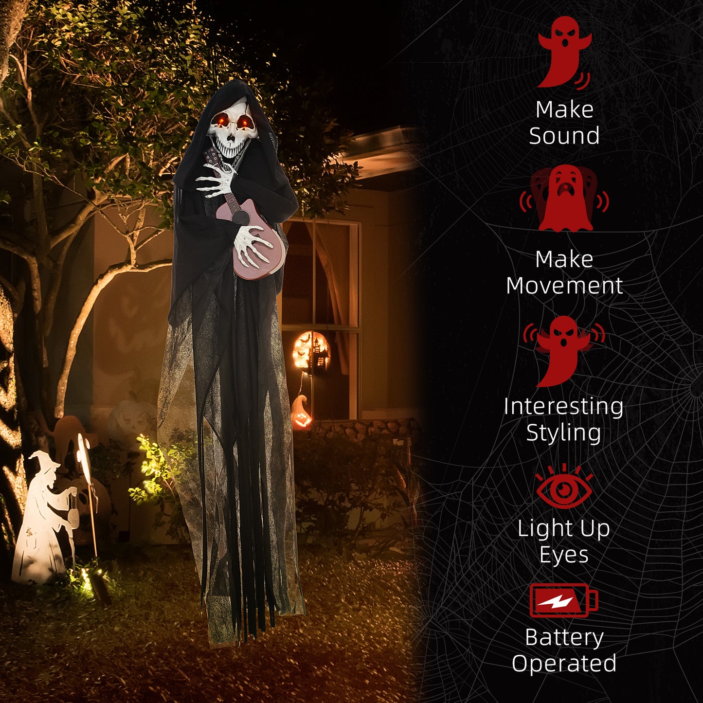 HOMCOM Guitarist Grim Reaper Outdoor Animated Halloween Prop