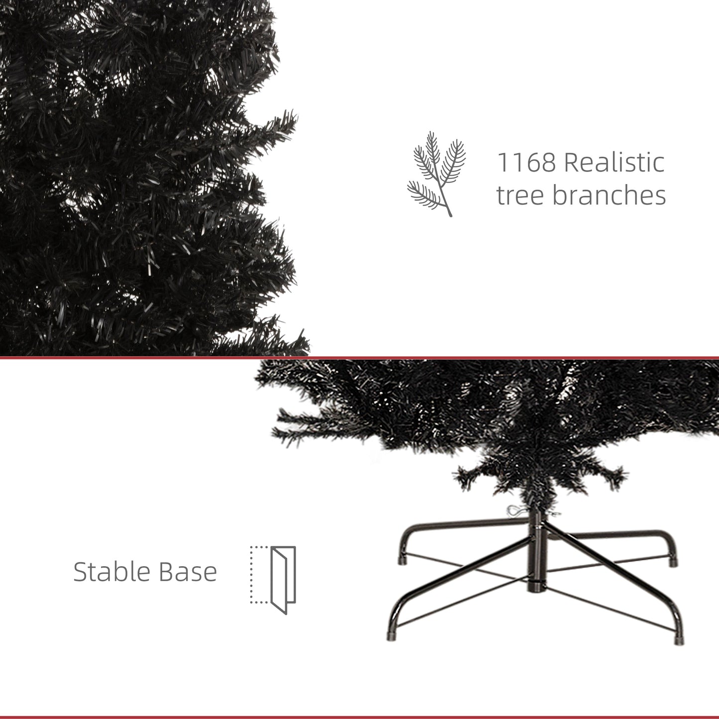 HOMCOM Black 8ft Pencil Christmas Tree for Holidays, Stand