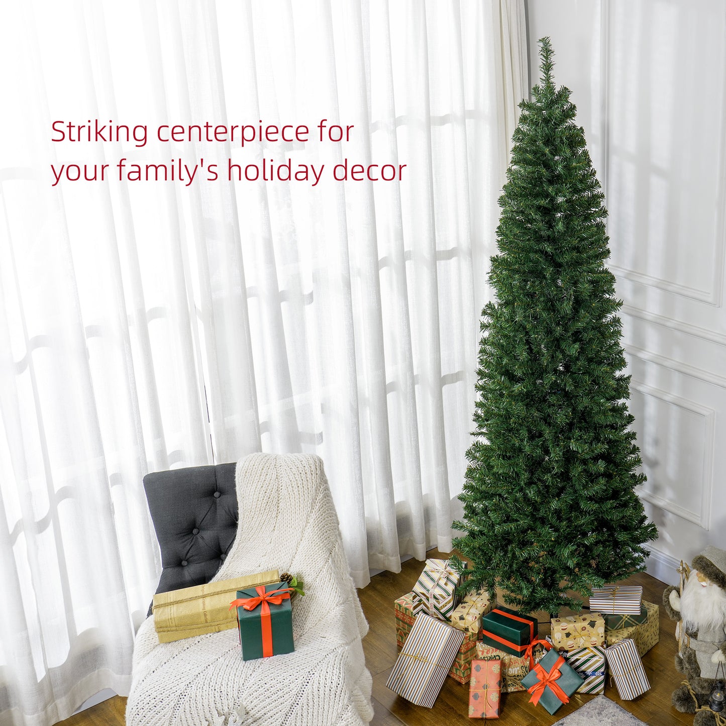 HOMCOM Slim 7ft Christmas Tree for Small Spaces, 818 Tips