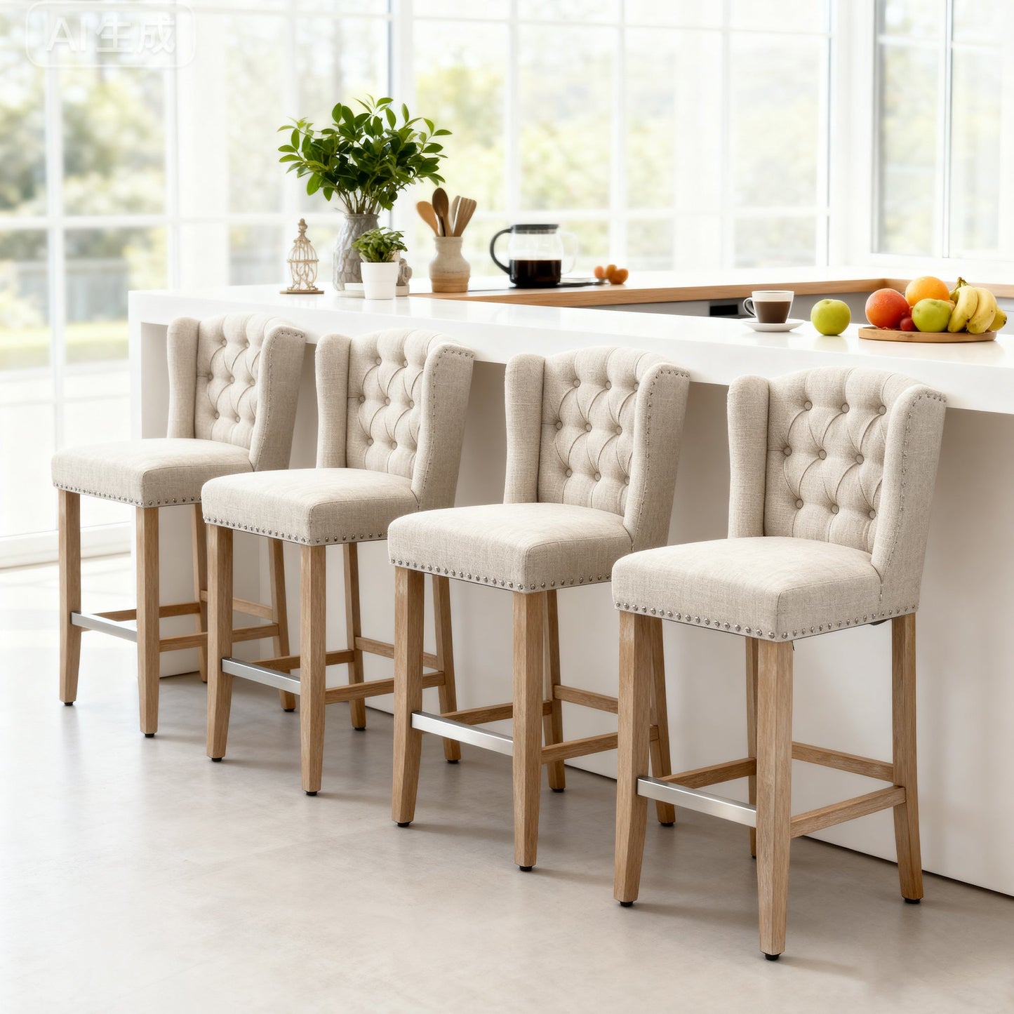HOMCOM Farmhouse Counter Stools for Kitchen Island, Tufted