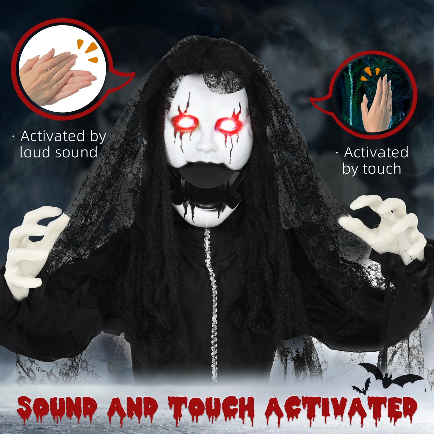 HOMCOM Zombie Bride Yard Animatronic, Sound & Light-Up Eyes