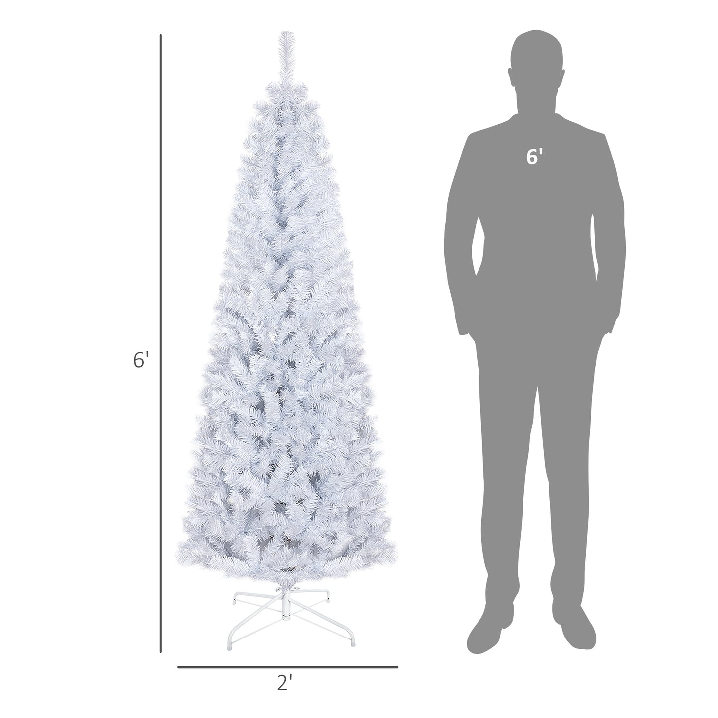HOMCOM White Pencil Christmas Tree for Home, 6ft, 618 Tips
