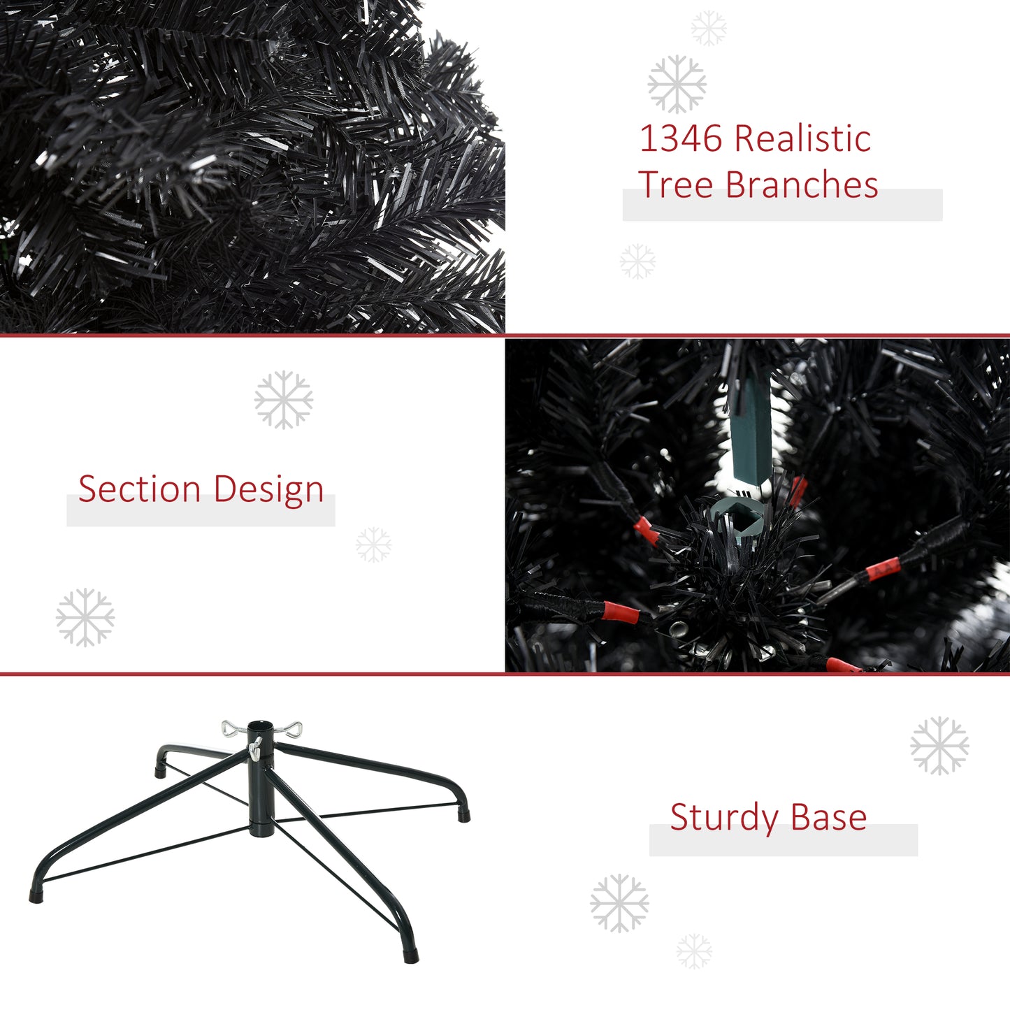 HOMCOM Black 7ft Unlit Christmas Tree with Realistic Tips