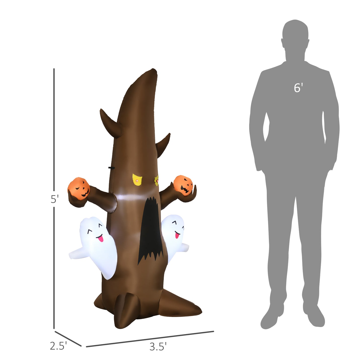 Outsunny Halloween Ghost Tree Inflatable for Yard, LED 5ft
