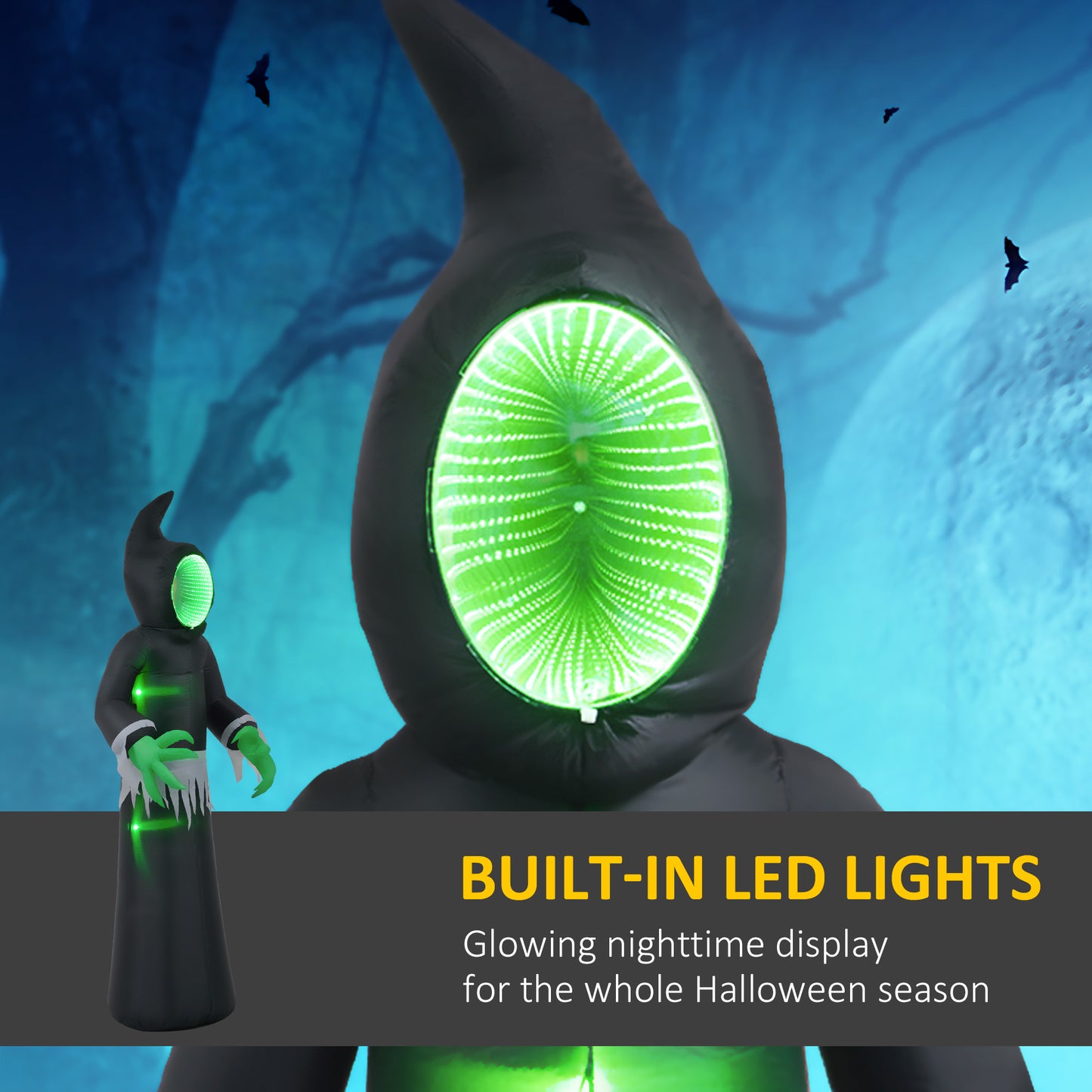 HOMCOM Spooky 8ft Inflatable Ghost for Yard, LED Mirror Face