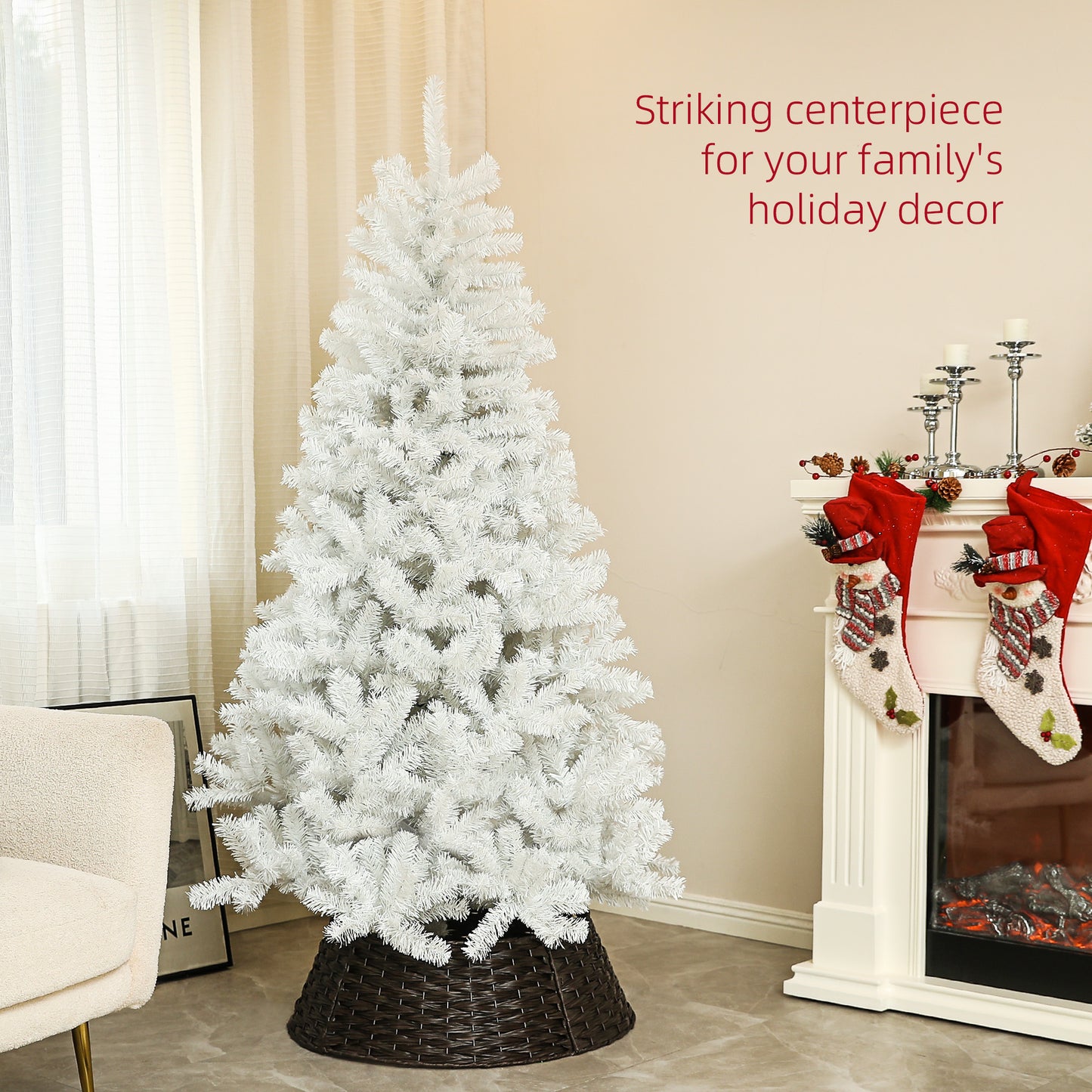 HOMCOM White 6 ft Unlit Christmas Tree 1,000 Tips, Auto-Open