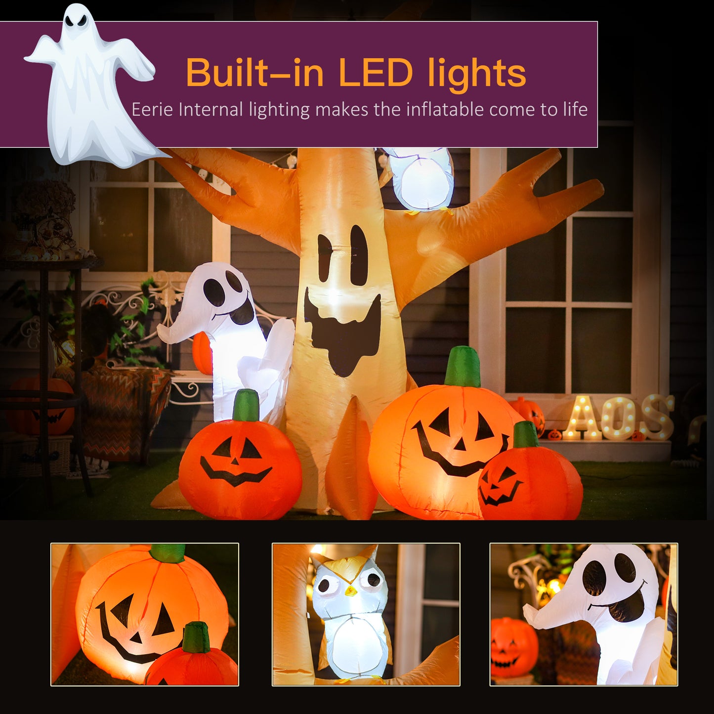 HOMCOM Haunted Yard Inflatable Tree, 7.5ft LED-Lit