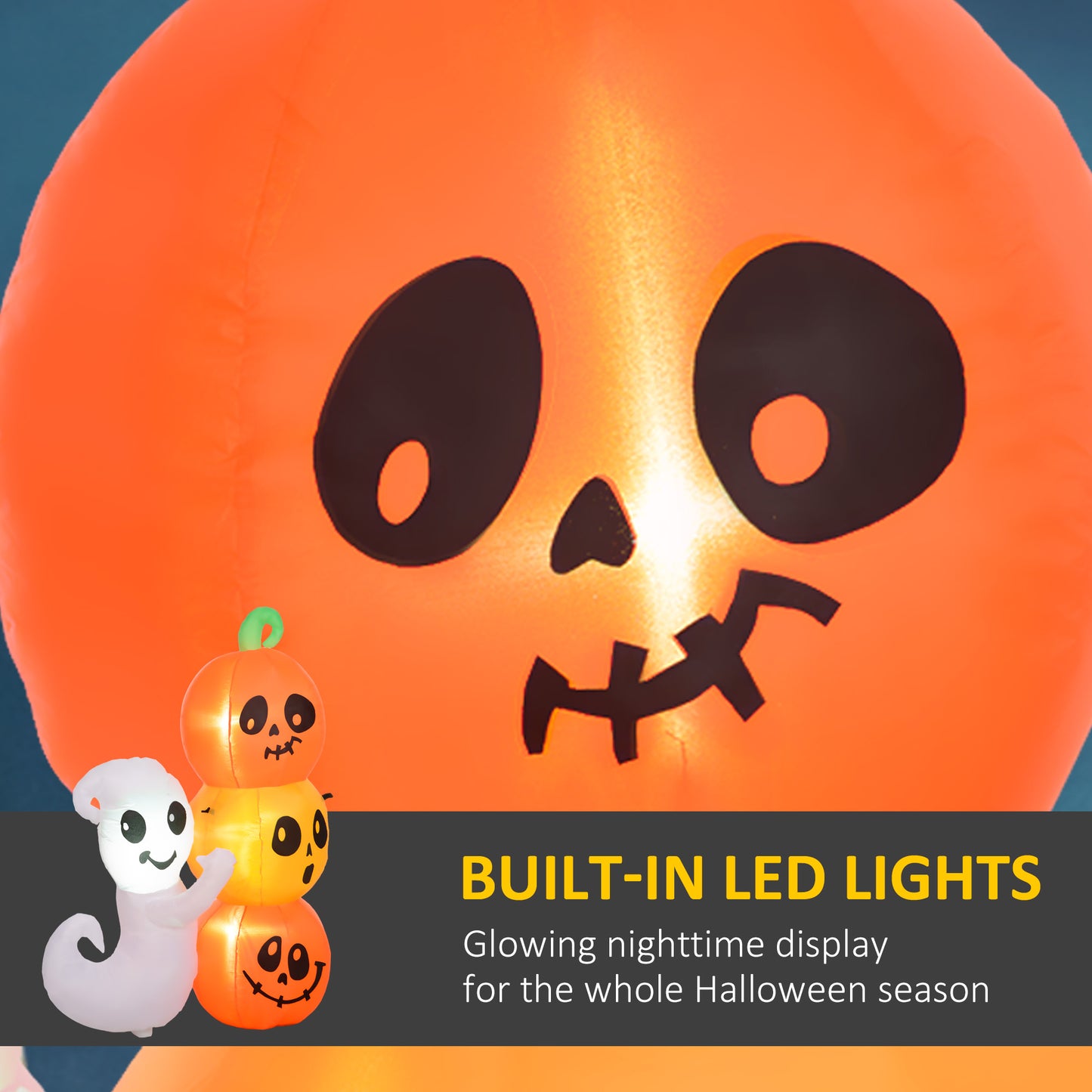 HOMCOM Halloween Inflatable Yard Ghost & Pumpkin 5ft LED-Lit