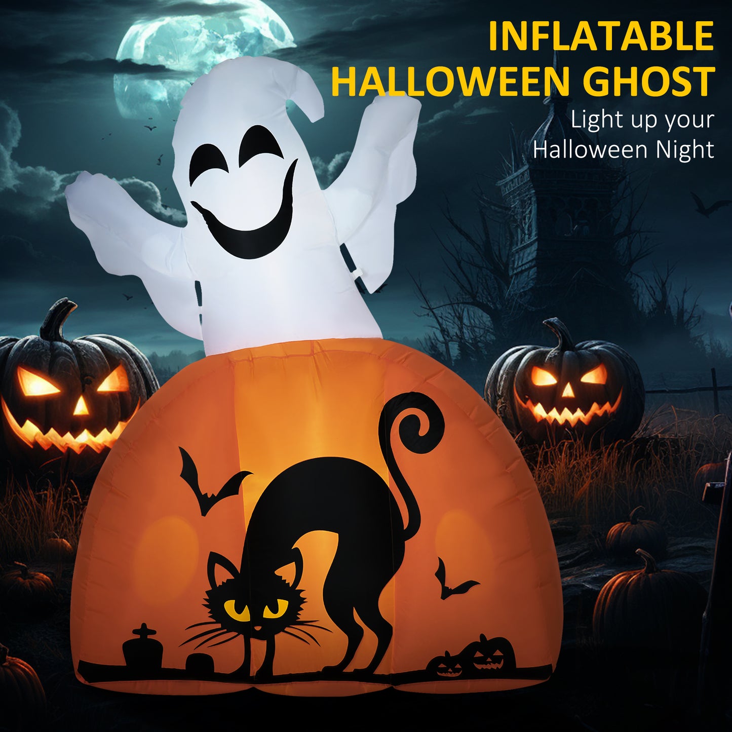 HOMCOM Halloween Ghost & Pumpkin Yard Inflatable, 5ft LED