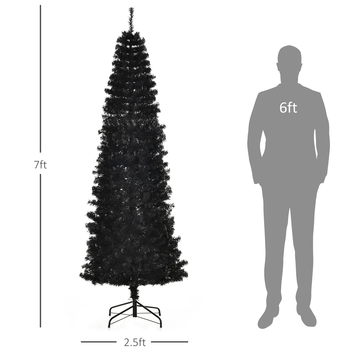 HOMCOM Slim Black Pencil Christmas Tree for Home, 7 ft