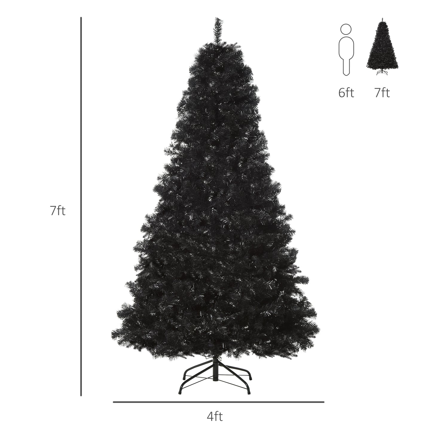 HOMCOM Black 7ft Unlit Christmas Tree with Realistic Tips