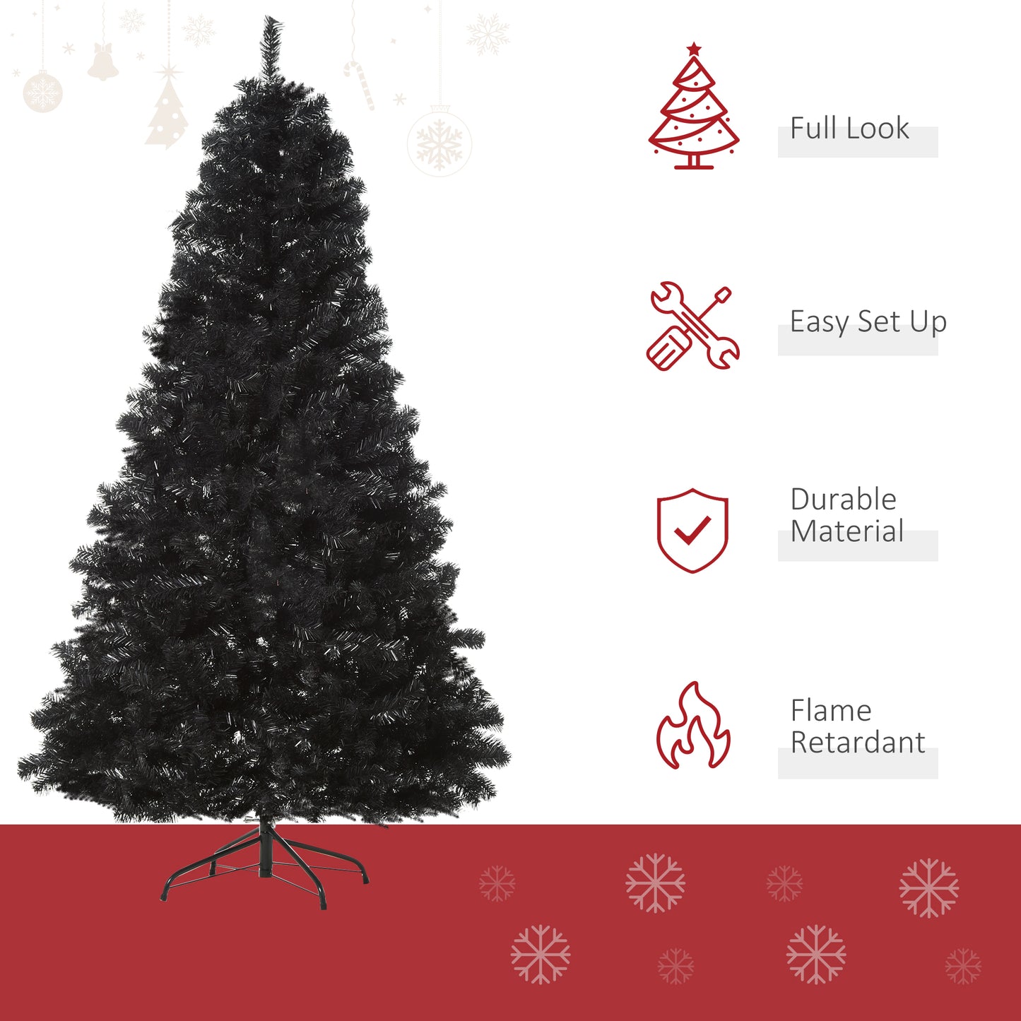HOMCOM Black 7ft Unlit Christmas Tree with Realistic Tips