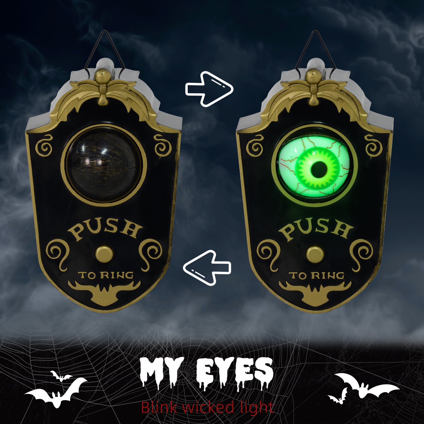 HOMCOM Halloween Doorbell for Porch, Eyeball Lights & Sounds