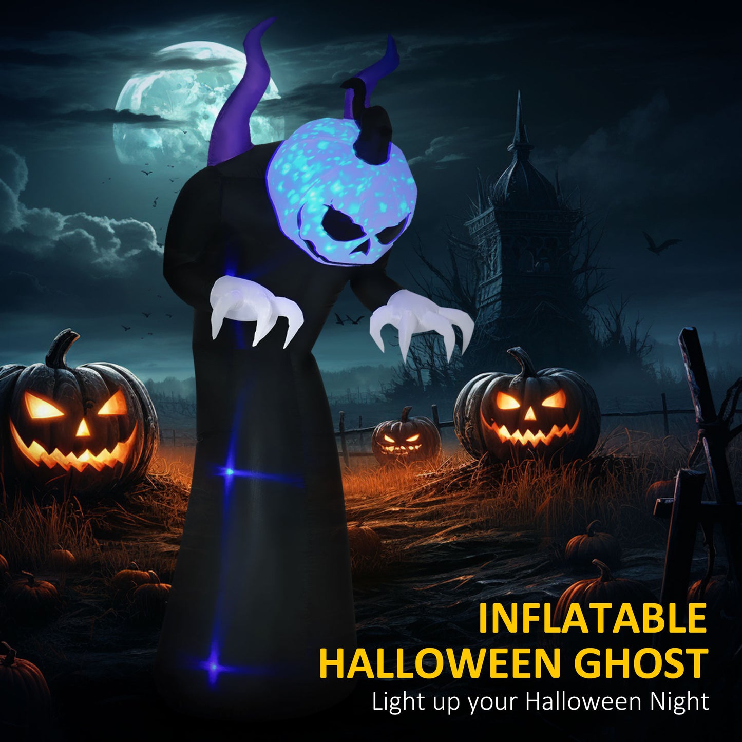 HOMCOM 7ft Halloween Pumpkin Reaper LED-Lit Yard Inflatable