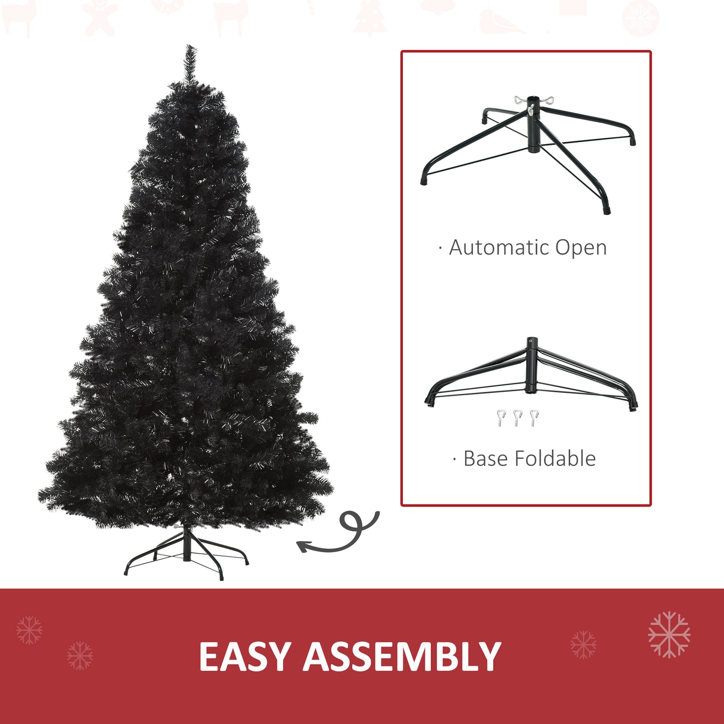 HOMCOM Black 7ft Unlit Christmas Tree with Realistic Tips