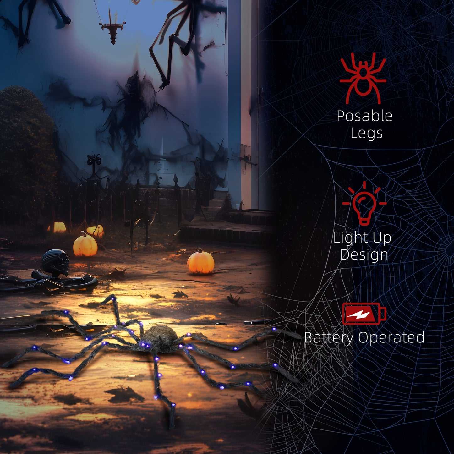HOMCOM Oversized Halloween Spider, Outdoor LED Bendable Legs