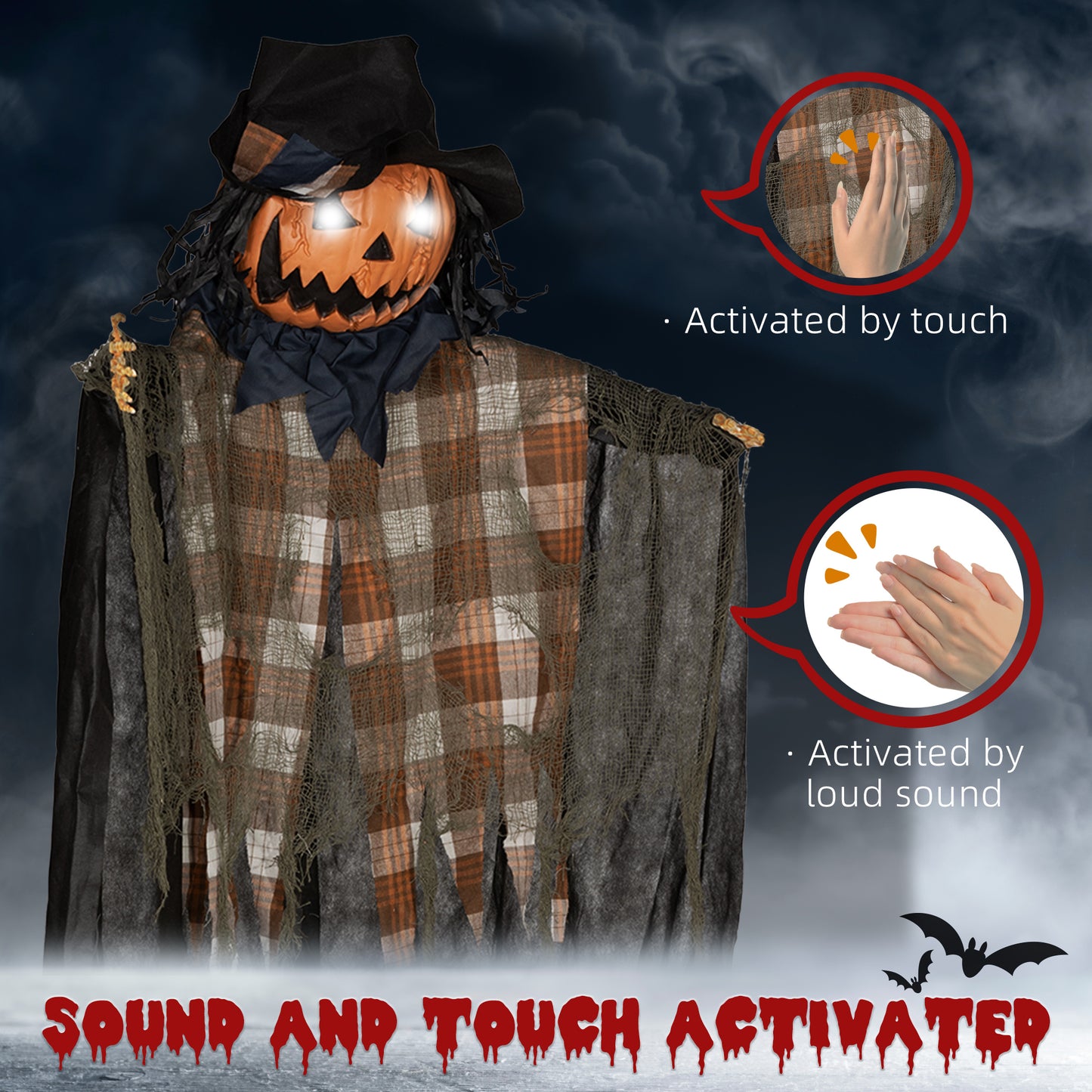 HOMCOM 6ft Hanging Pumpkin Ghost, Outdoor LED Eyes & Sound