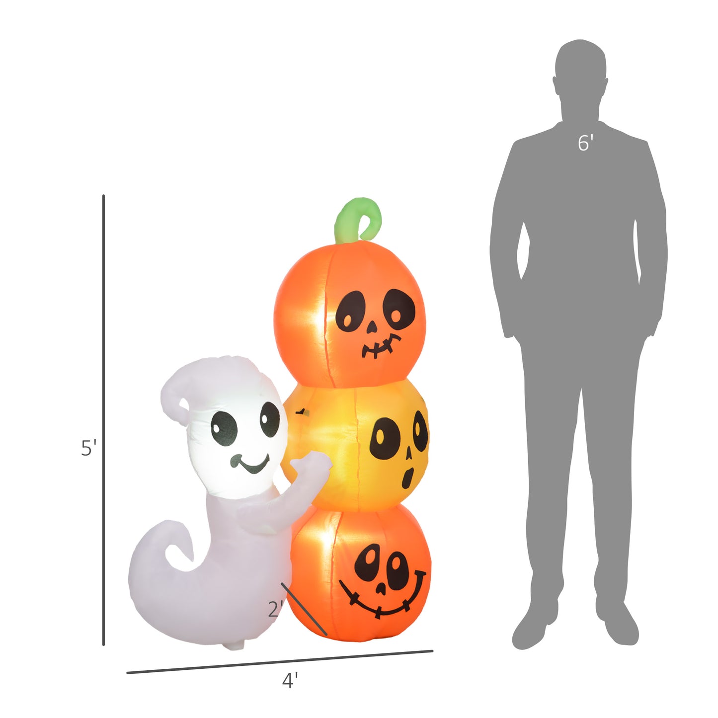 HOMCOM Halloween Inflatable Yard Ghost & Pumpkin 5ft LED-Lit