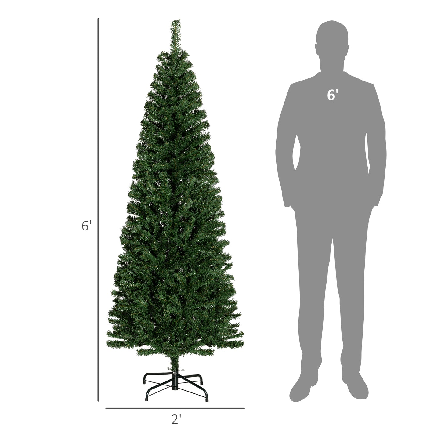 HOMCOM Pencil Artificial Christmas Tree, Indoor, 618 Tips