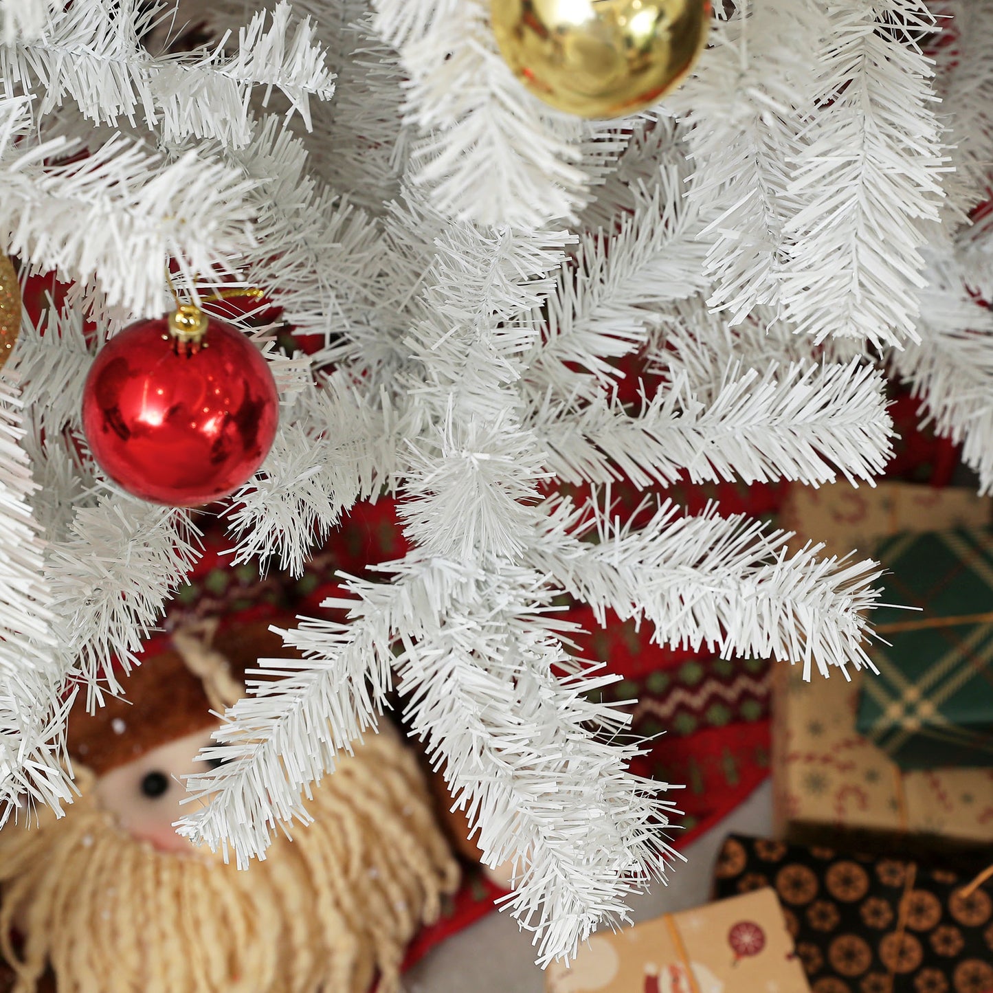 HOMCOM 7.5ft Unlit White Christmas Tree for Home, Auto-Open