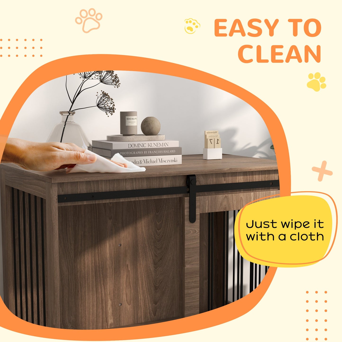 PawHut Brown Wood Dog Crate End Table for Home, Large Dogs