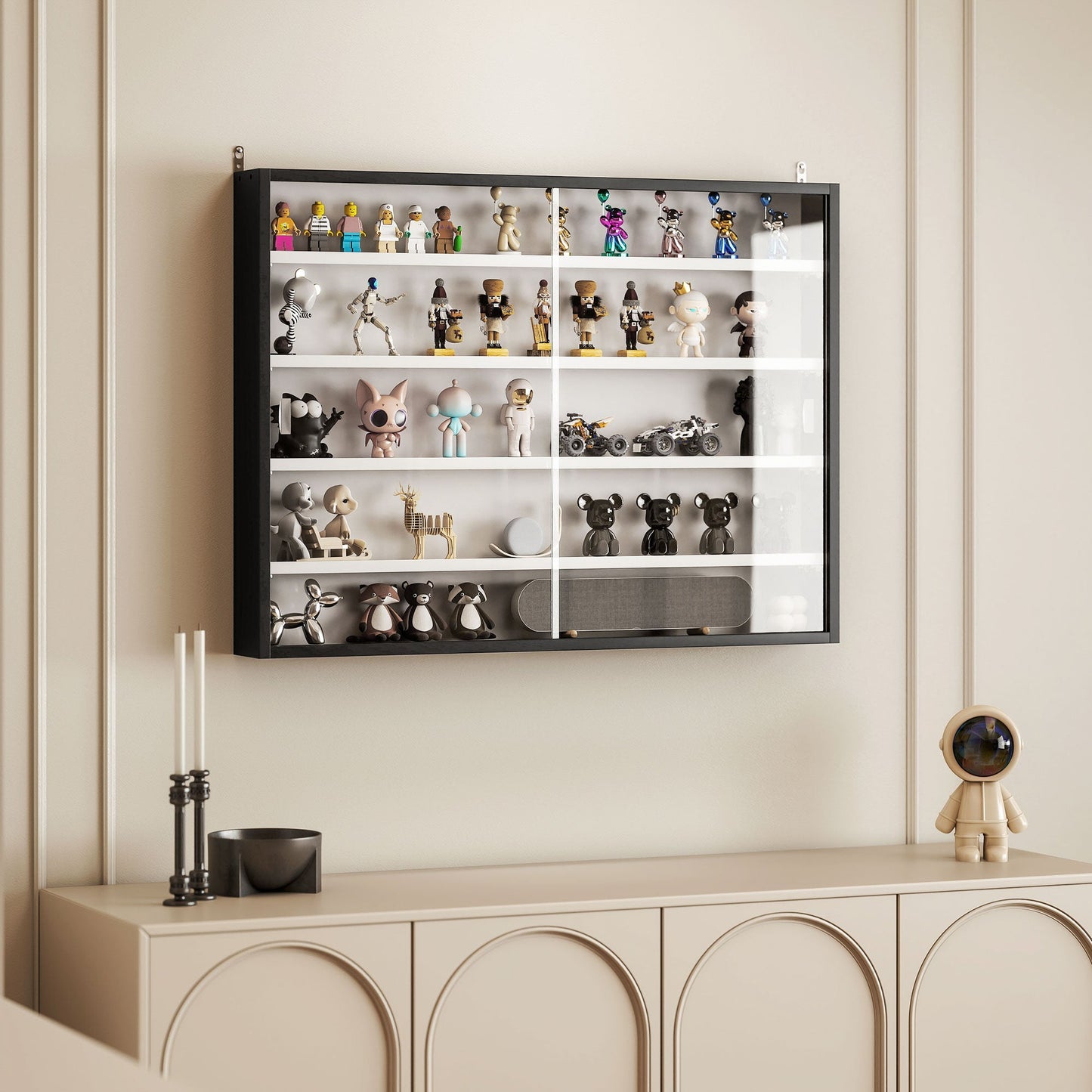 HOMCOM Modern Wall Cabinet for Collectibles, Glass Doors