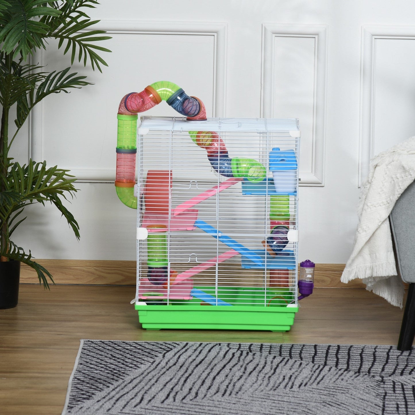 PawHut Portable 5-Tier Hamster Travel Cage with Wheel & Tube