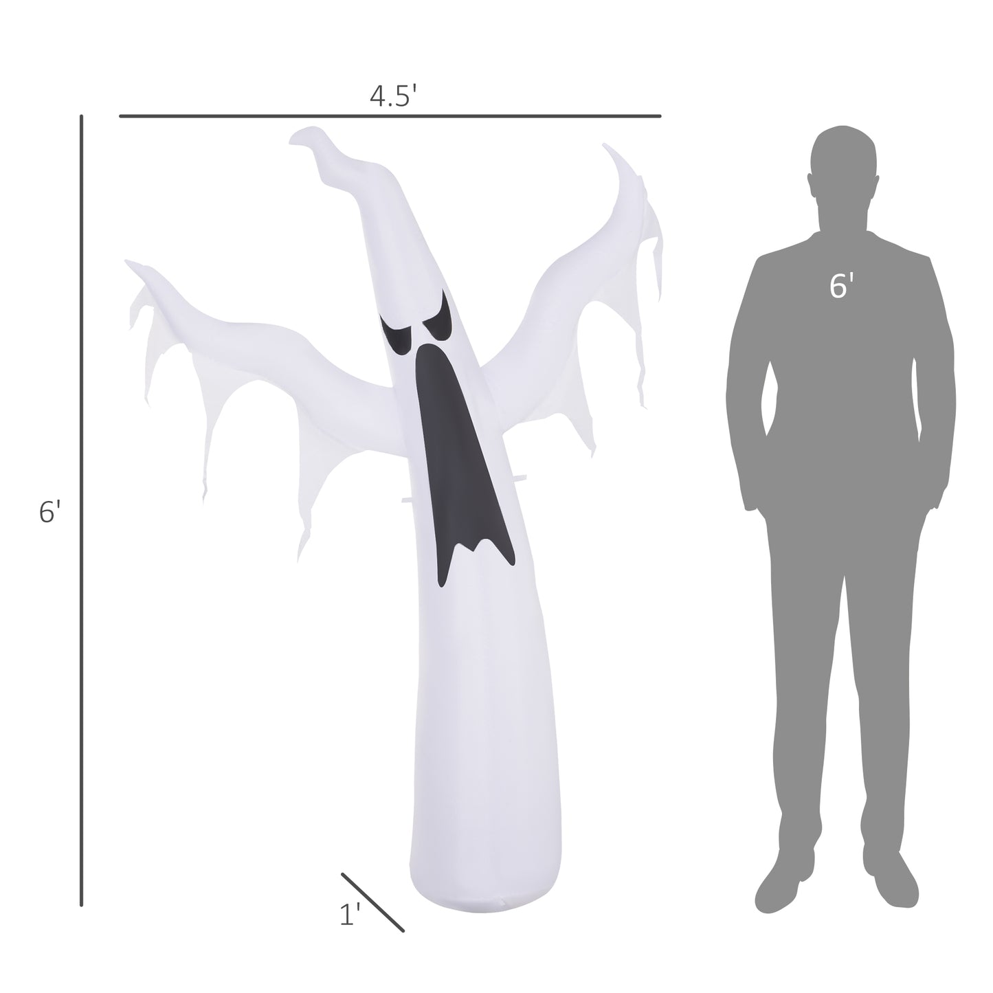 HOMCOM 6-Ft LED-Lit Halloween Ghost Inflatable for Yard