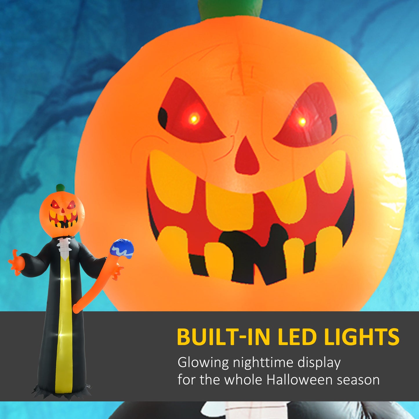 HOMCOM Spooky Inflatable Pumpkin Ghost 10ft LED Yard Display