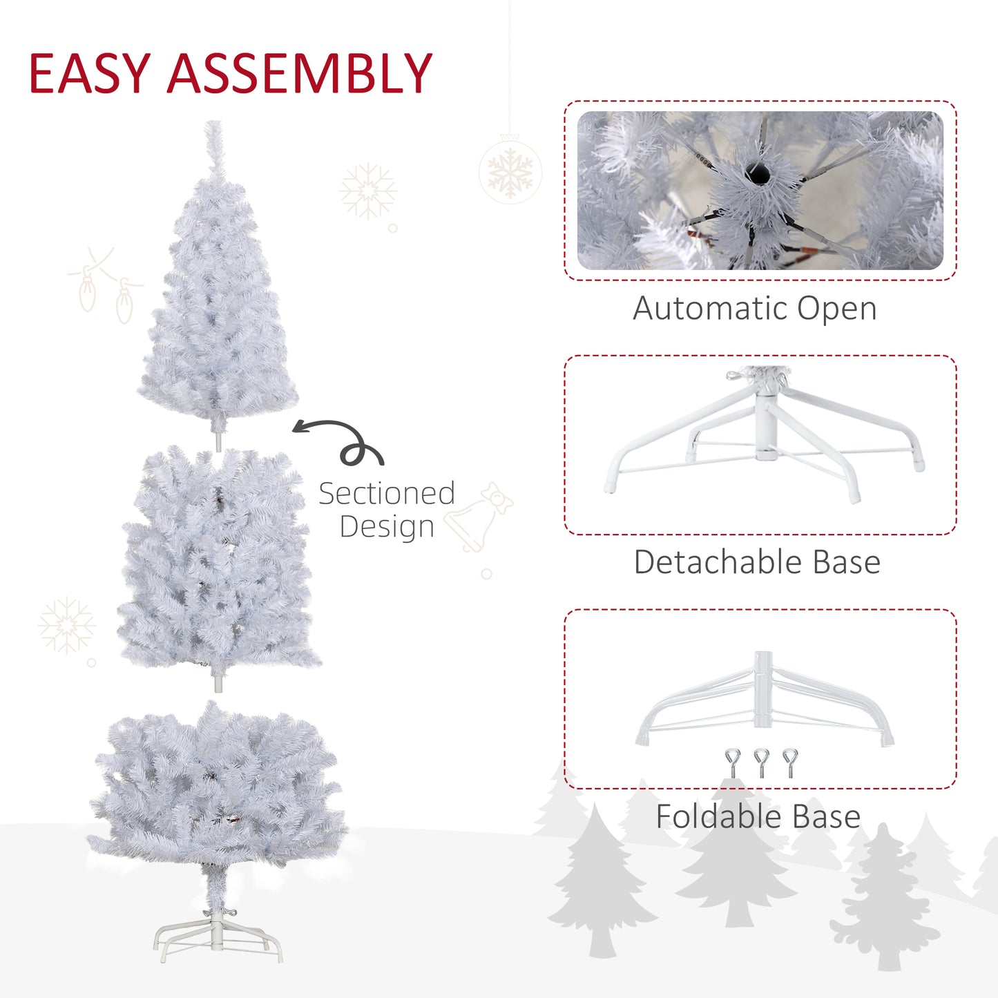 HOMCOM White Pencil Christmas Tree for Home, 6ft, 618 Tips