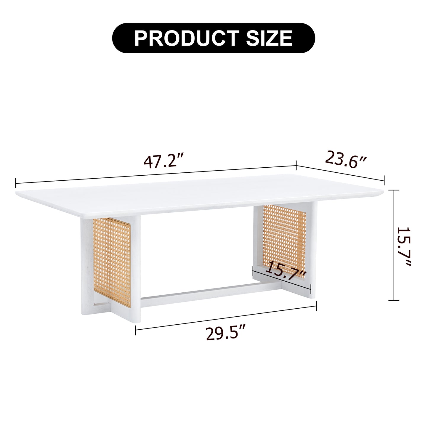 Asian-Style White Solid Wood Coffee Table, Faux Rattan Legs