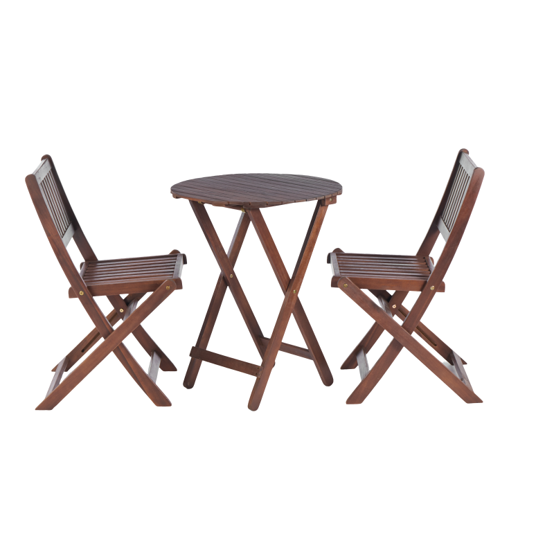 Natural Acacia 3-Pc Bistro Set for Patio & Balcony, Folding