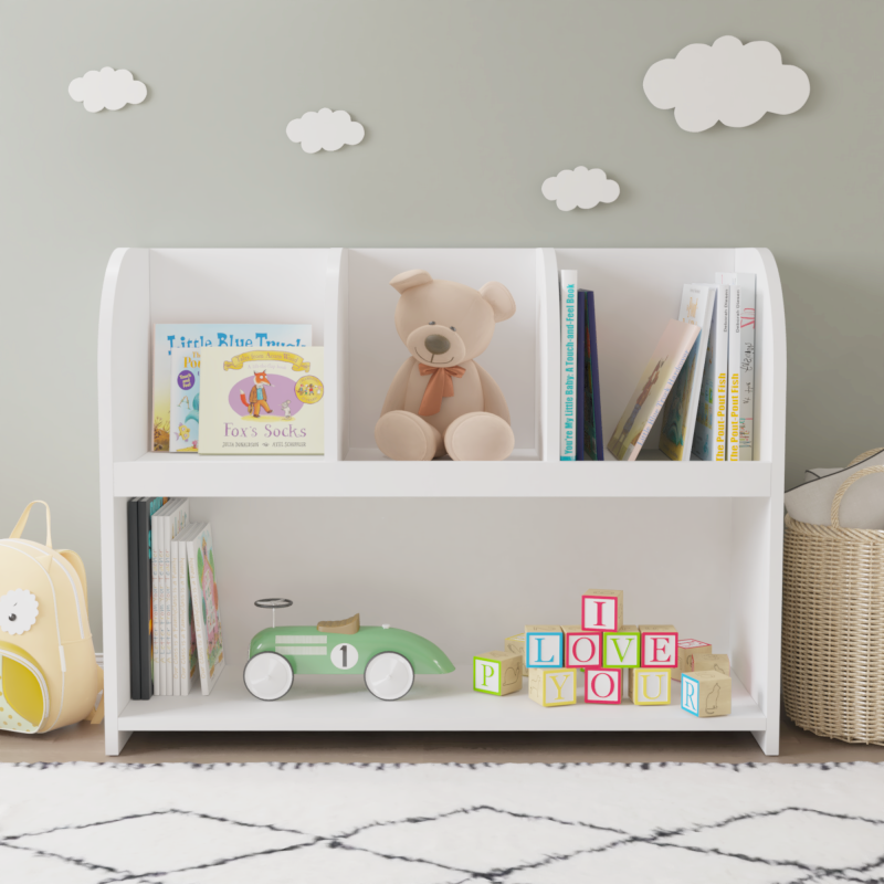 Modern Kids Bookcase for Nursery & Playroom with 4 Cubbies