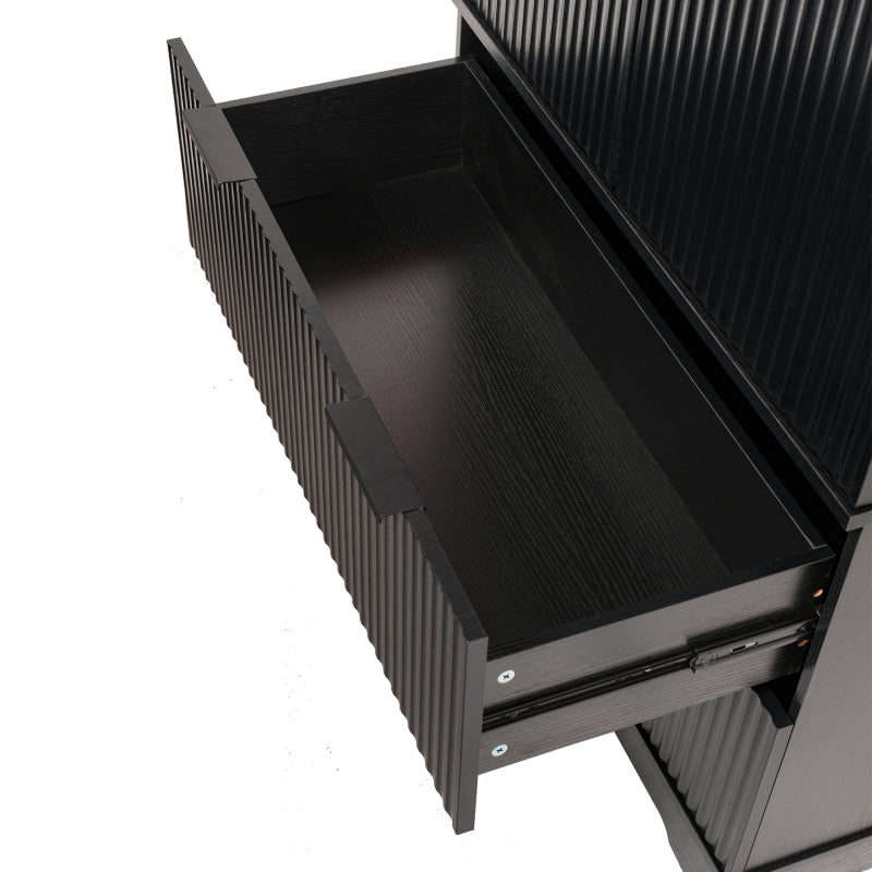 Modern Fluted Kitchen Pantry Cabinet, Drawers & Spice Racks