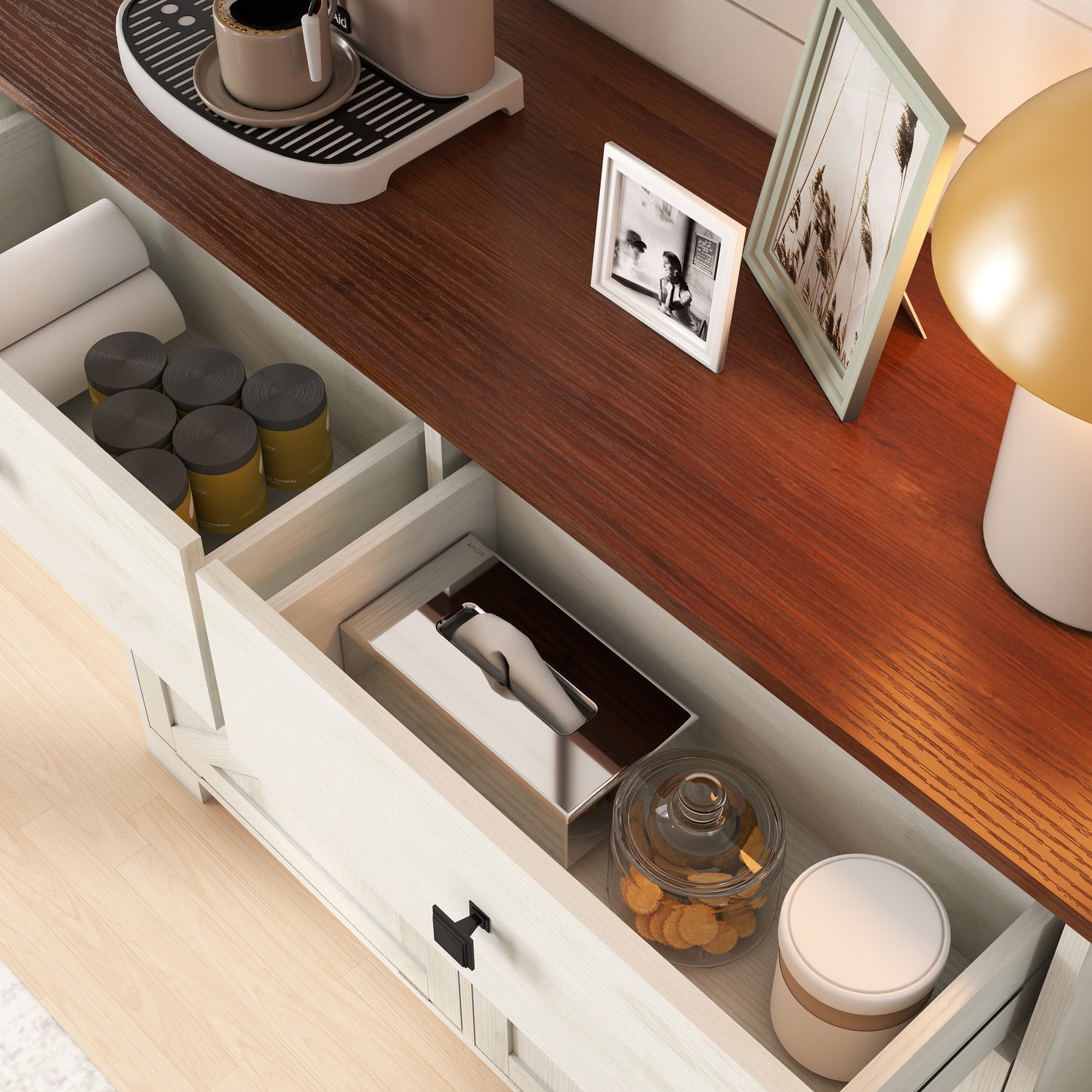 Farmhouse Barn-Door Double Tilt-Out Kitchen Trash Cabinet