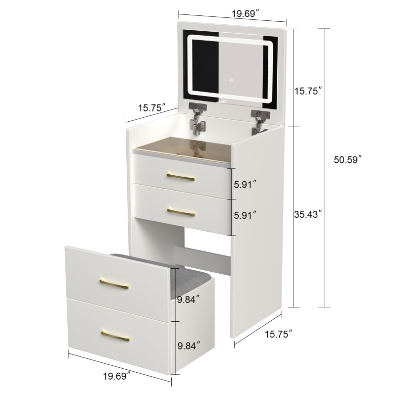Compact Makeup Vanity for Bedroom with Lift-Top Mirror