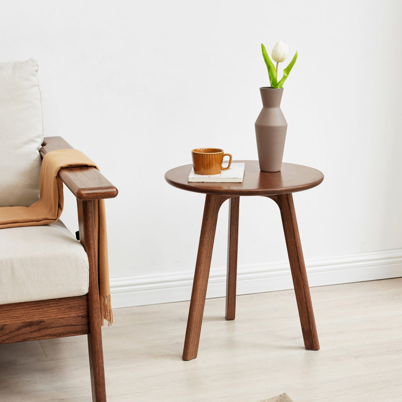 Modern Solid Oak Round End Table for Living Room