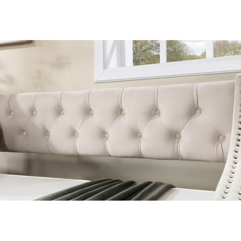 Classic Tufted Daybed w/ Trundle for Guest Room, Full, Beige