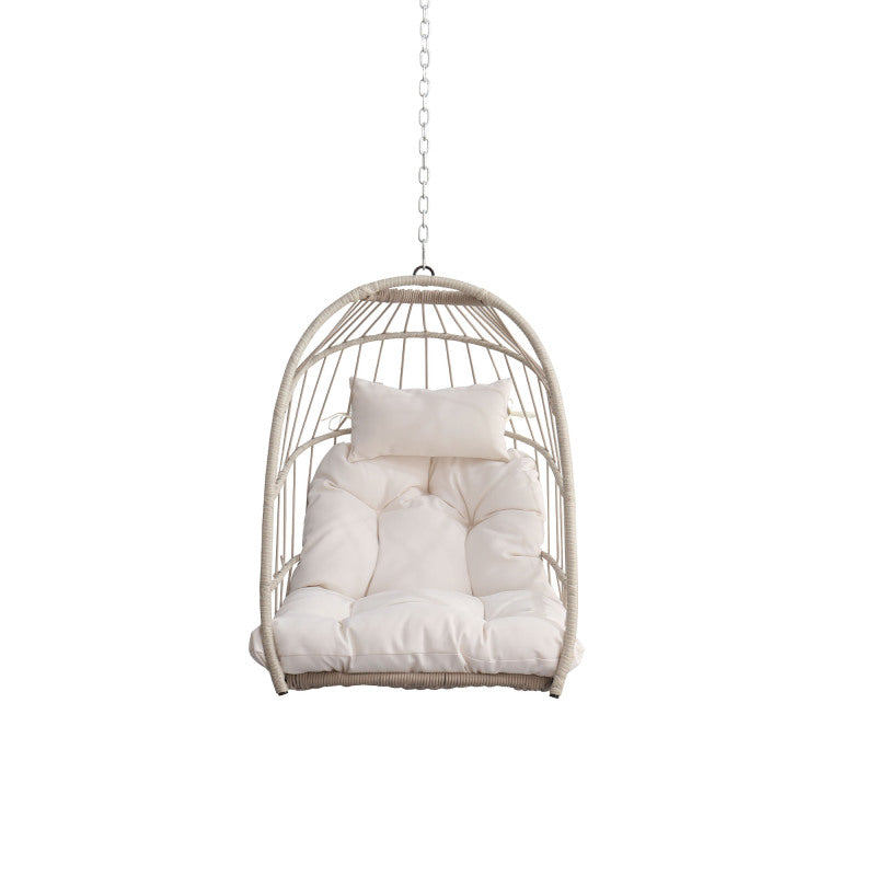Boho Egg Swing Chair for Patio, All-Weather White PE Rattan