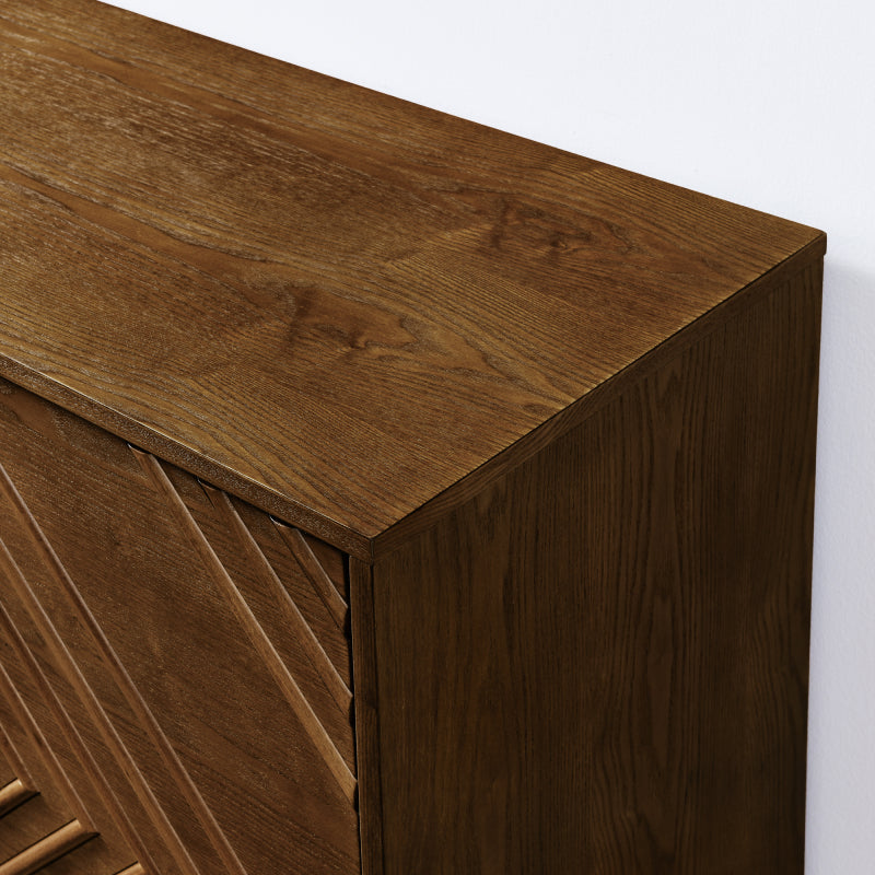 Walnut Mid-Century Sideboard for Living Room, Fluted Doors
